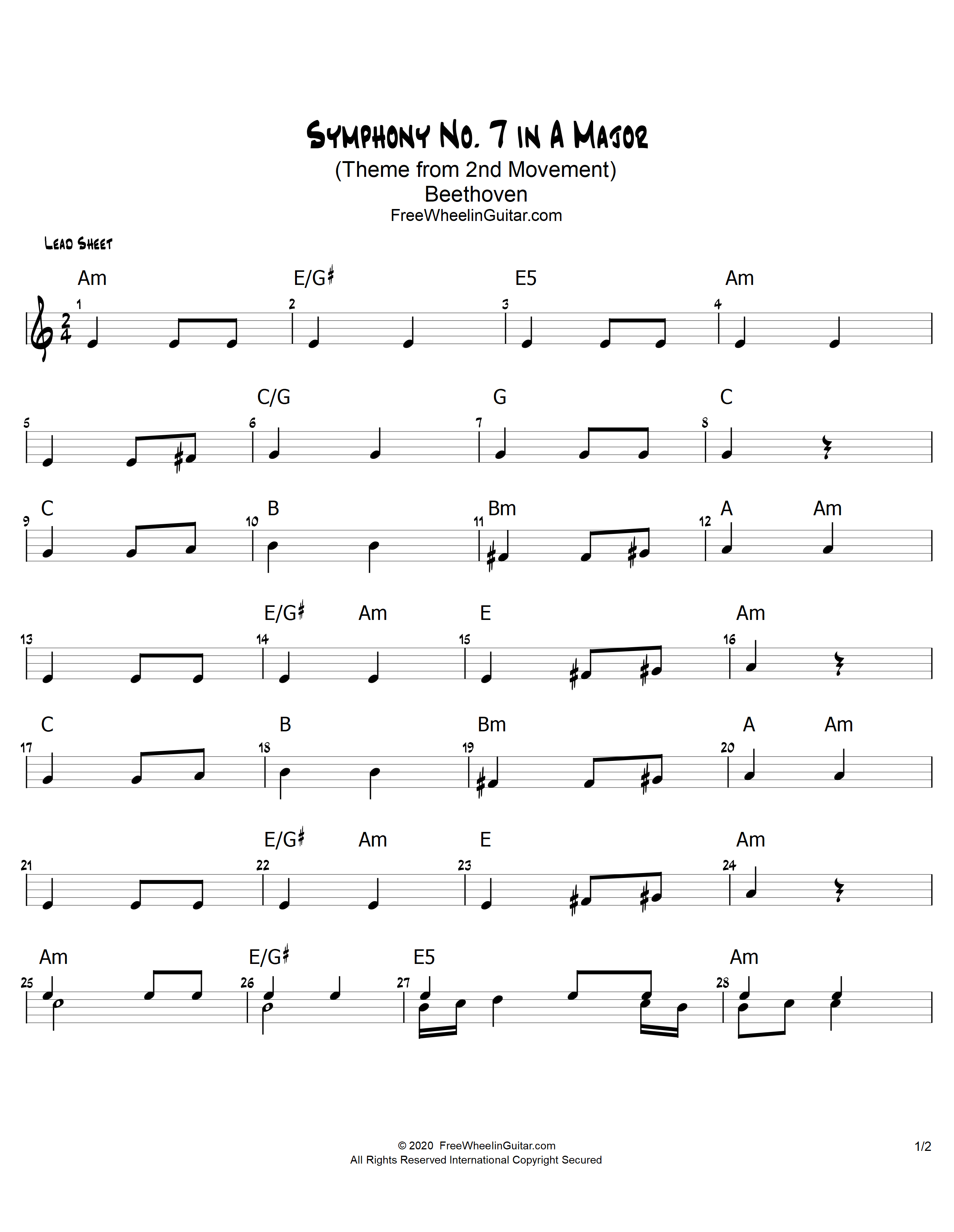 beethoven 7th symphony movement 2 sheet music